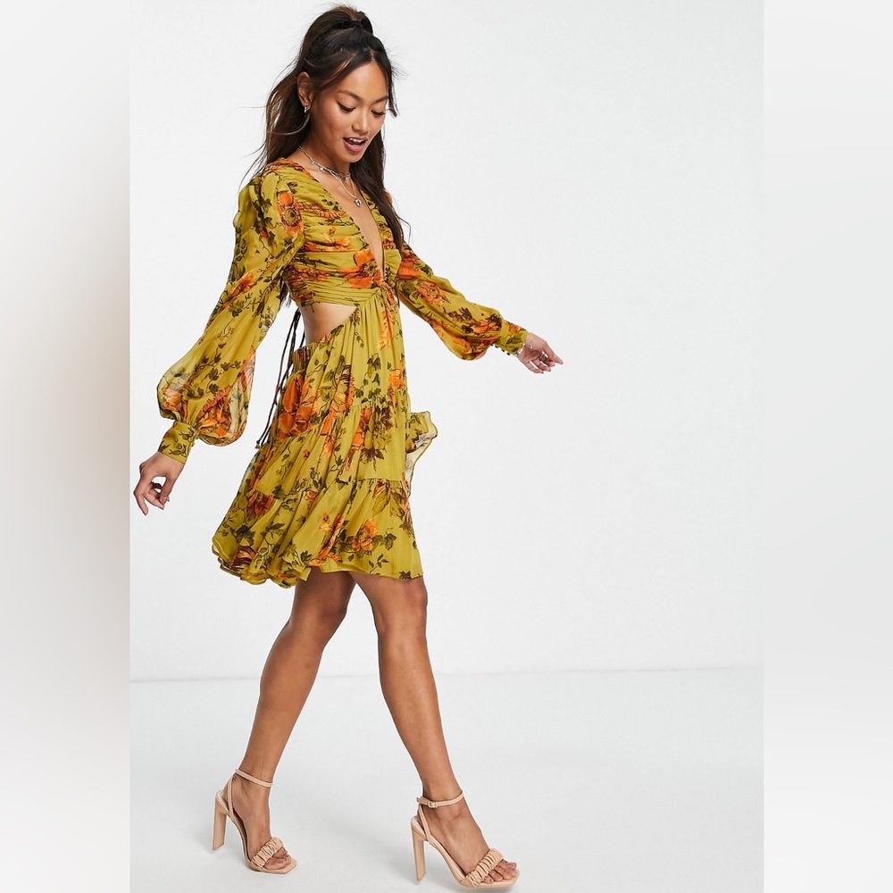 ASOS design chiffon cut out and lace up back dress